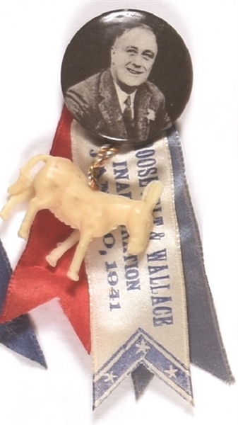 FDR Pin with Inaugural Ribbons, Donkey