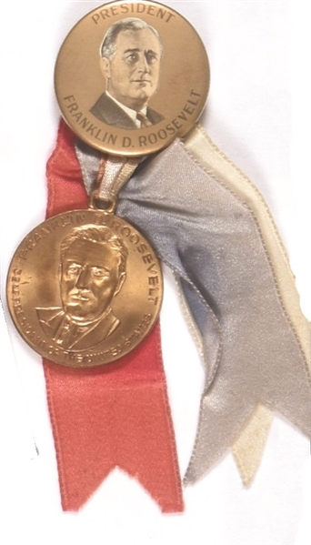 FDR Gold Celluloid with Ribbons, Medal