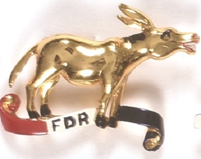 Roosevelt FDR Metal Donkey Pinback