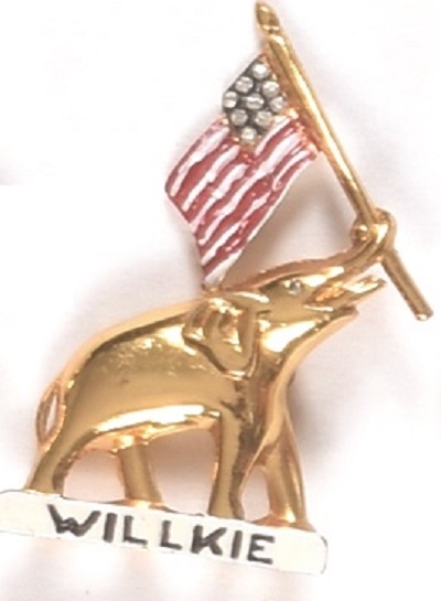 Willkie Elephant and Flag Pin