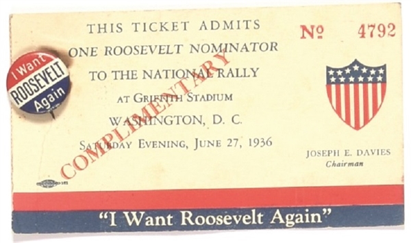 FDR Rally Ticket and Pin