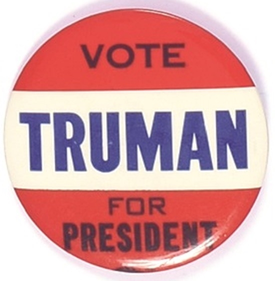 Vote Truman Large RWB Celluloid