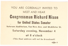Congressman Richard Nixon for Senator California Campaign Card