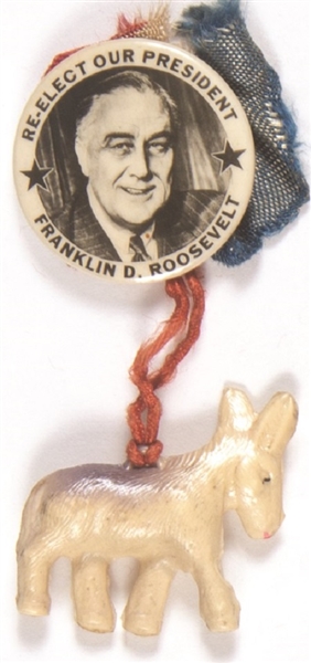 Franklin Roosevelt Pin With Plastic Donkey