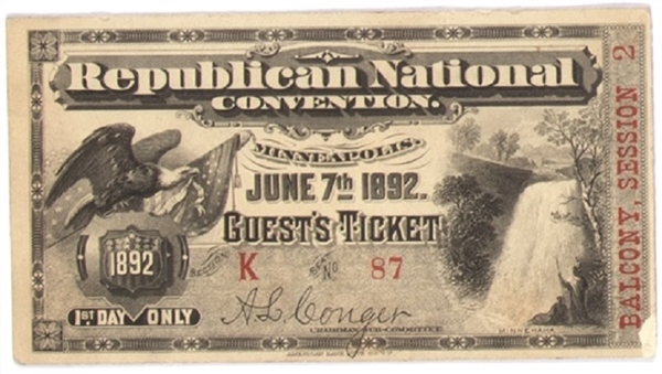 Harrison 1892 Convention Ticket