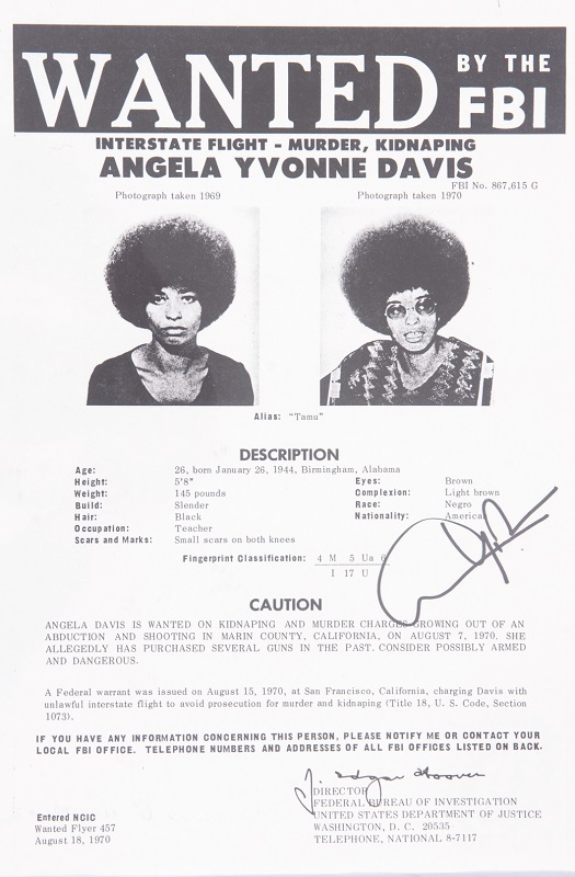 Lot Detail - Angela Davis Signed Wanted Poster Copy