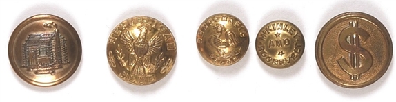 Group of Five Brass Clothing Buttons