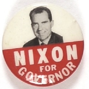 Nixon for Governor Red and White Celluloid