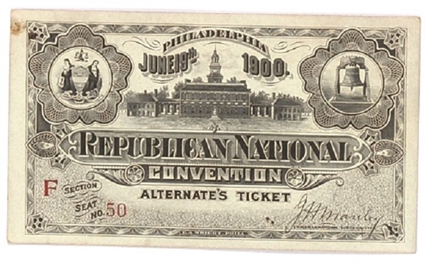McKinley 1900 Convention Ticket