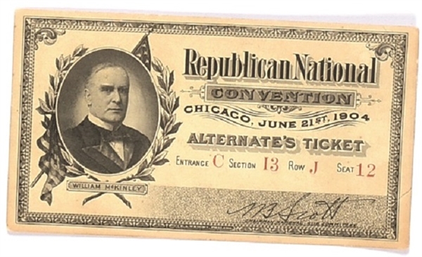 Roosevelt 1904 Convention Ticket
