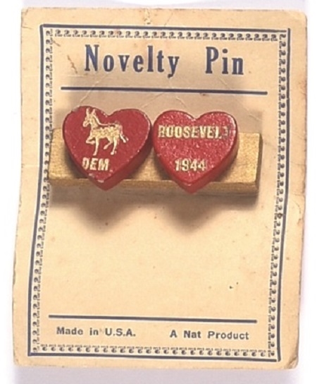 Roosevelt 1944 Heart Pins and Card
