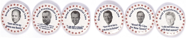 Group of Six "Presidential Lies" Pins