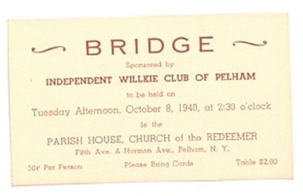 Willkie NY Bridge Club Card