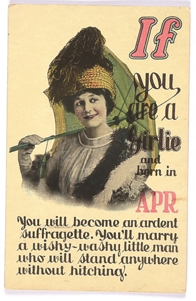 Suffrage Girlie Born in April Postcard