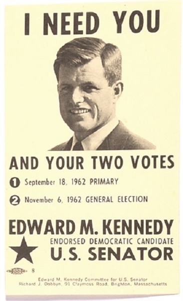 Ted Kennedy 1962 Massachusetts Primary Card