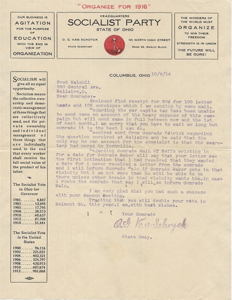 Socialist Party 1916 Ohio Ephemera