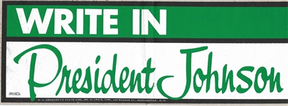 Write in President Johnson New Hampshire Bumper Sticker