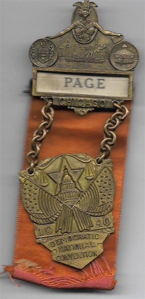 FDR 1940 Convention Page Badge