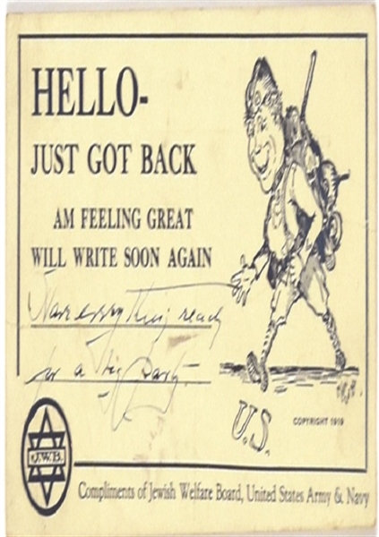Jewish Welfare Board World War I Postcard