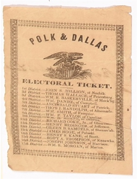 Polk, Dallas Rare Virginia Ballot