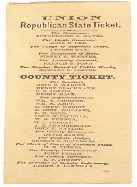Hayes Ohio Governor Ballot