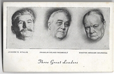 Three Great Leaders WW II Postcard 