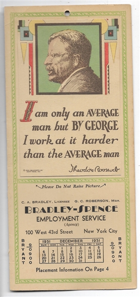 Theodore Roosevelt Advertising Calendar 