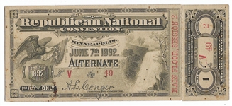 Republican Convention 1892 Ticket 