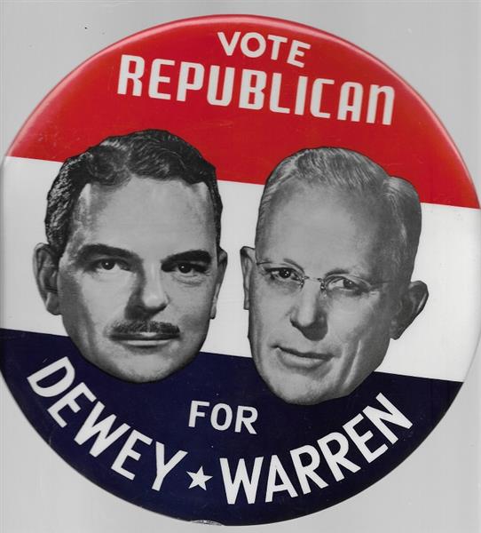 Vote Republican for Dewey, Warren 9 Inch Celluloid