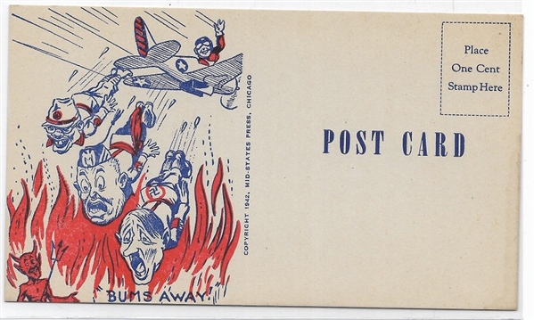 World War II Bums Away Postcard 