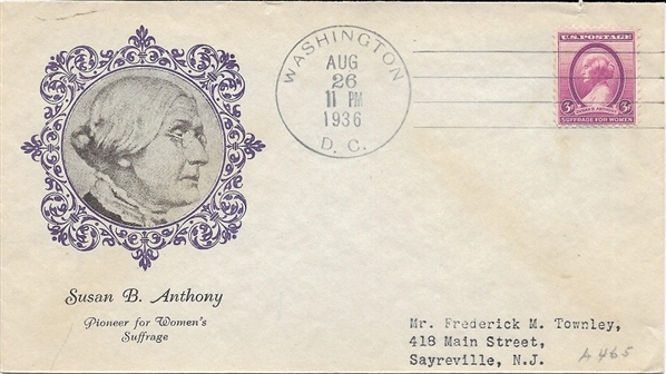 Susan B. Anthony Memorial Suffrage Cover