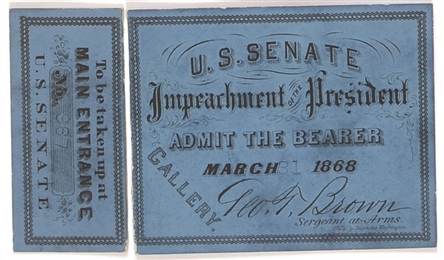 Andrew Johnson Impeachment Ticket, Stub