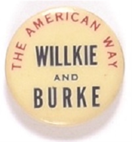 Willkie and Burke the American Way Coattail Pin