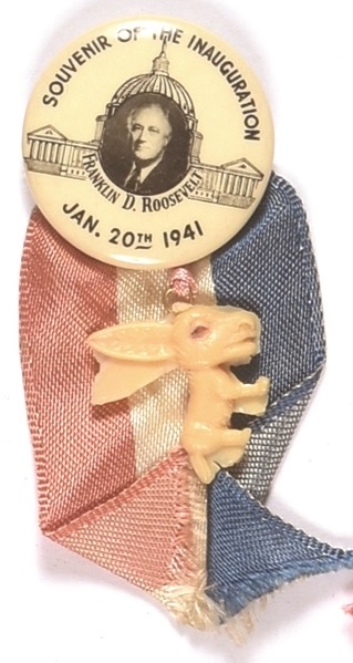 FDR Inaugural Pin, Ribbon, Donkey