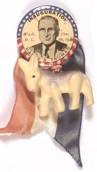 Truman Inaugural Pin, Ribbons and Donkey