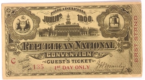 William McKinley 1900 Convention Ticket