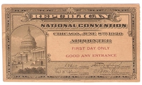 Harding 1920 Convention Ticket