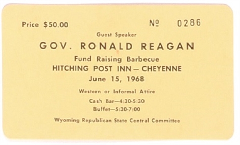 Reagan Wyoming Barbecue 1968 Ticket