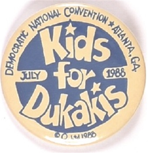 Kids for Dukakis Blue Celluloid