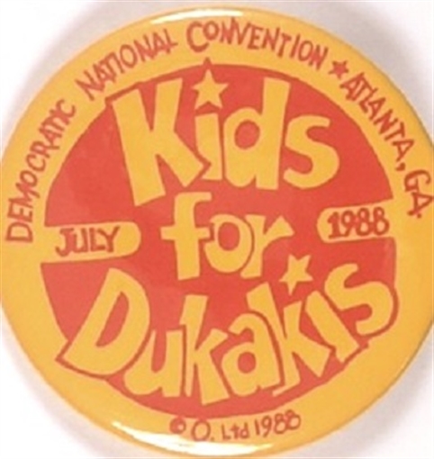 Kids for Dukakis Orange Celluloid