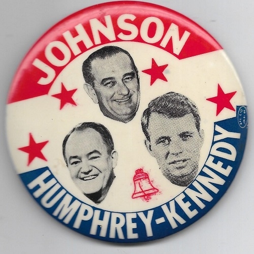 Johnson, Humphrey, Kennedy Coattail Pin