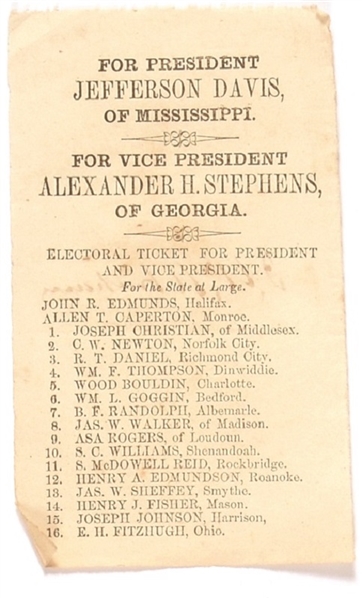 Jefferson Davis Virginia Ballot