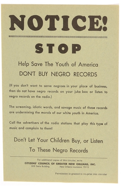 Dont Buy Negro Records Handbill