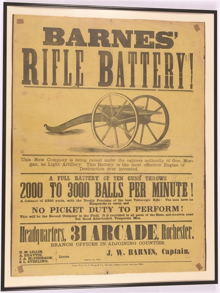 Barnes Rifle Battery Civil War Broadside