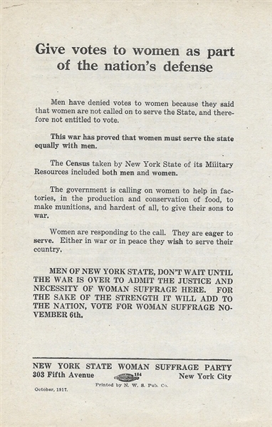 Suffrage as a War Measure NY Pamphlet