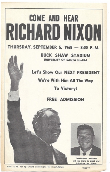 Nixon, Reagan California Rally Handbill