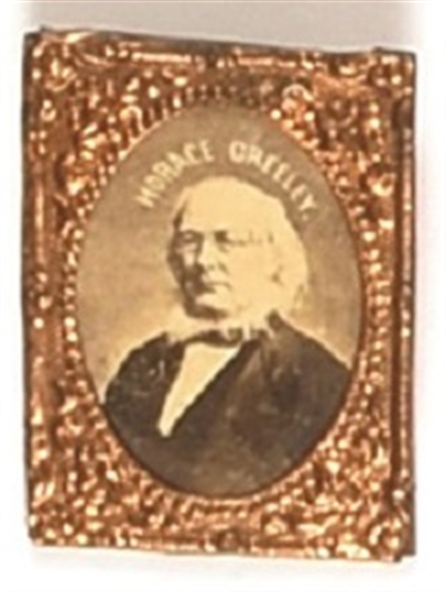 Horace Greeley Brass Shell Pinback