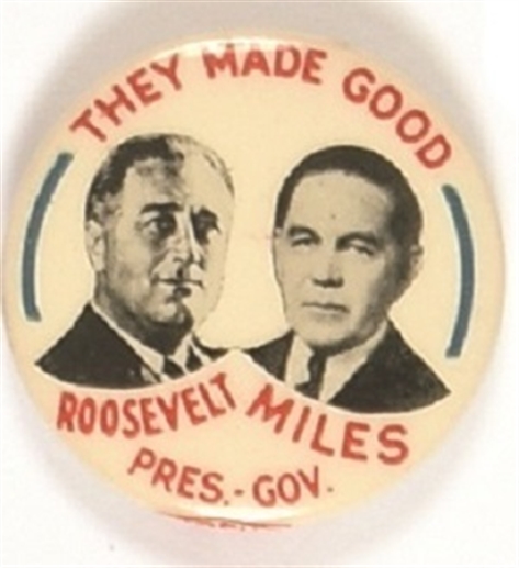 Roosevelt, Miles They Made Good Coattail Pin