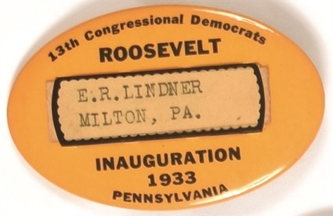 Milton, PA badge from 1933 Inauguration