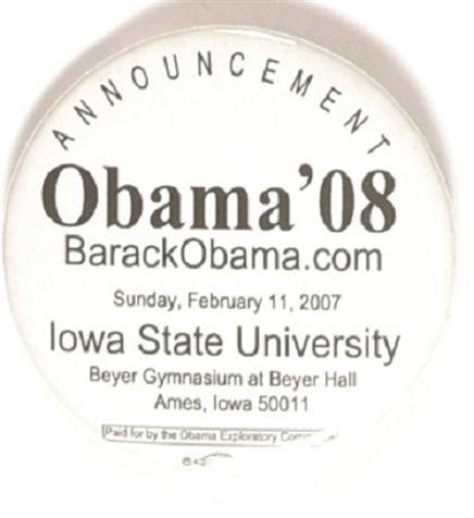 Obama Iowa State University Announcement Pin